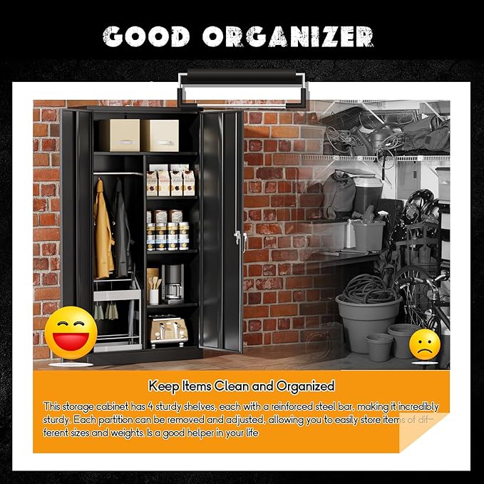 Greenvelly Metal Storage Cabinet with Lock Door,72" Locking Steel Storage Wardrobe Cabinet,Employees Locker Closet Clothing Coat Steel Wardrobe Cabinet with Hanging Rod for Garage,Home Office,Gym-DeskLoop Office