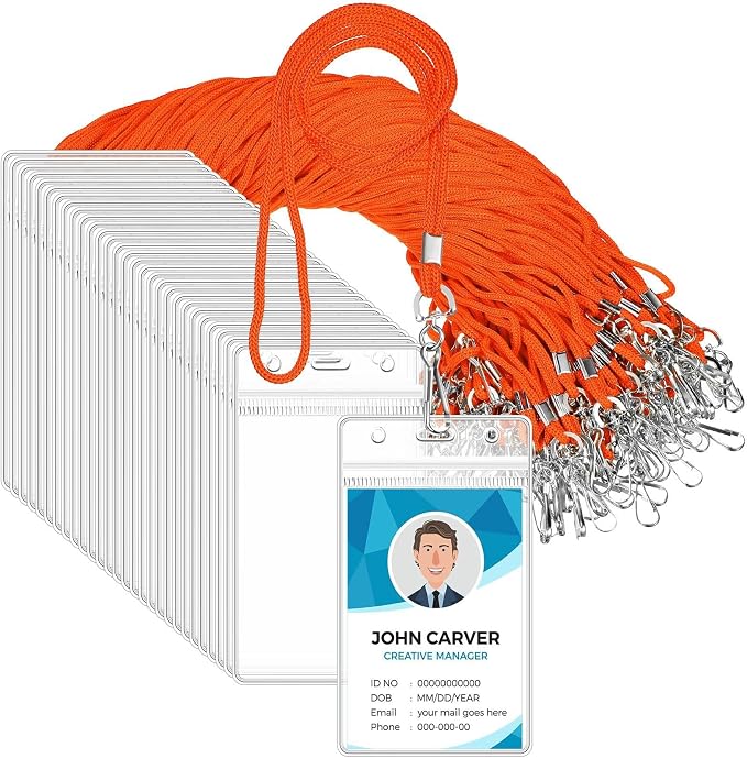 Marspark 100 Pack Lanyard with ID Holder Bulk, Waterproof Resealable Name Tag by Marspark