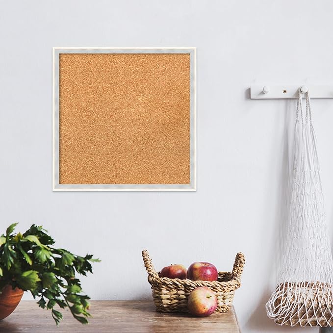 Amanti Art Natural Cork Board for Wall, 17x17 Vision Board with White Frame, Small Corkboard Office Decor for Home Organization, Modern Corkboard Pinboard to Display Items for Home Organization in-DeskLoop Office
