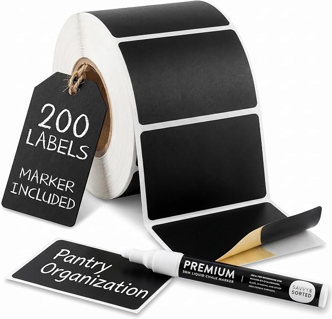 200 Chalkboard Labels for Food Containers, Reusable Black Stickers by SAVVYSORTED%C2%AE