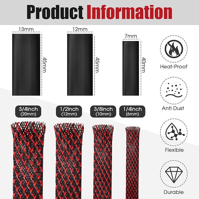 Tatuo 65.6 ft Expandable Braided Cable Sleeve Multi Size Braided Wire Sleeve - Image 2
