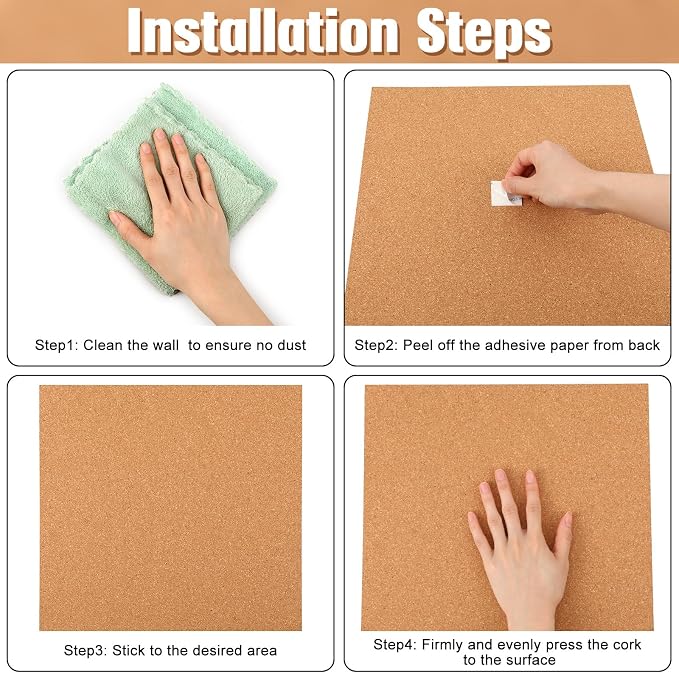 Crtiin 12 Pcs Cork Board Tiles Bulletin Boards 12"x12" 1/4" Thick Square - Image 3