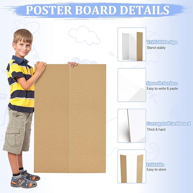 2 Pack 36" x 48" Trifold Poster Board for Presentation, White Corrugated Cardboard Large Tri Fold Poster Board for Science Fair, Office & School Projects, Photo Displays, Exhibitions Event-DeskLoop Office
