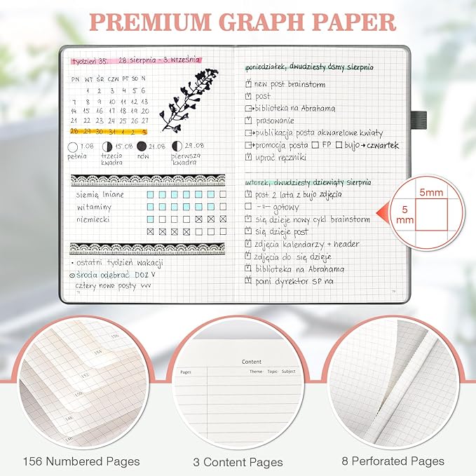 Graph Paper Notebook 3 Pack, A5 Grid Notebook Journal with Index Pages, Graph Notebook with 120gsm Paper, Leather Journal for Writing, Grid Paper Notebook for Work, School Supplies, Math,5.75" x 8.38"-DeskLoop Office