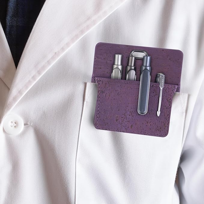 Premium Portuguese Cork Pocket Protector for Men | Multi-Use Pocket Protectors for Shirts and Lab Coats | For Pen, Pencils, Pointers, and More | 1 Pack Purple Pocket Organizer Protector-DeskLoop Office