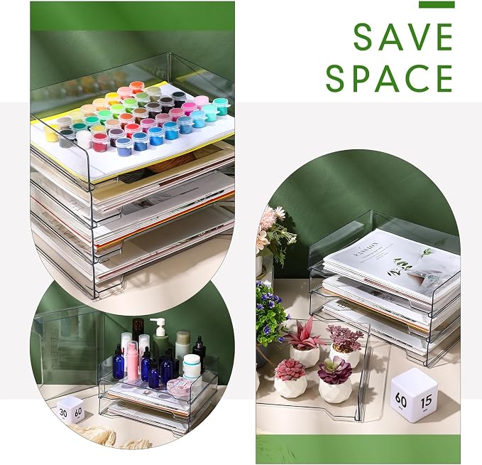 DoubleFill 4 Pcs Stackable Letter Tray Rectangular Plastic Desk Organizer 13 x - Image 5