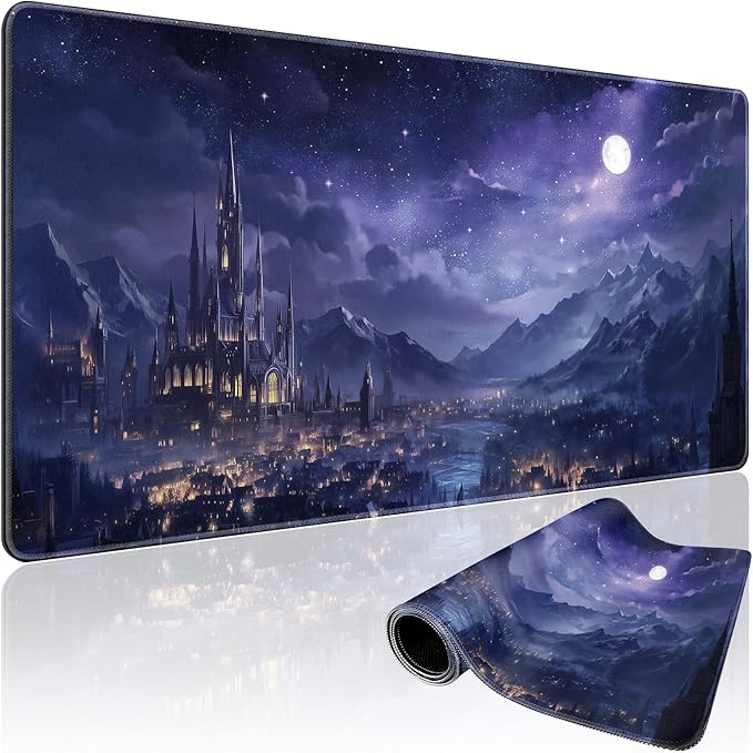 Fantasy Castle Night Scene Large Gaming Mouse Pad 31.5"x15.7"｜XXL Desk Mat by Mcapirivo