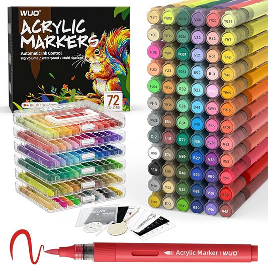 WUO 72 Colors Acrylic Paint Markers, Acrylic Paint Pens and Acrylic Markers by WUO
