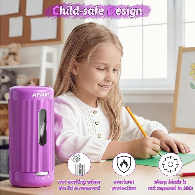 AFMAT Electric Pencil Sharpener, Auto in & Out, 5 Nibs, 7K+ Uses, Fully - Image 7
