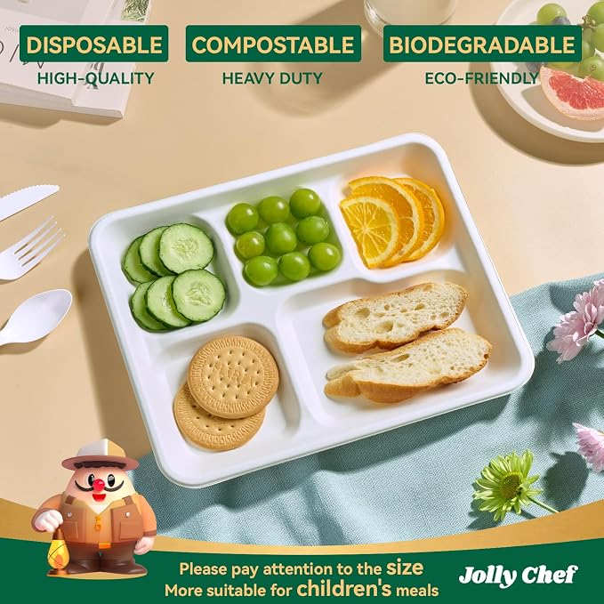 JOLLY CHEF Compostable  Compartment Paper Plates 10*8.25*1  Small - Image 3