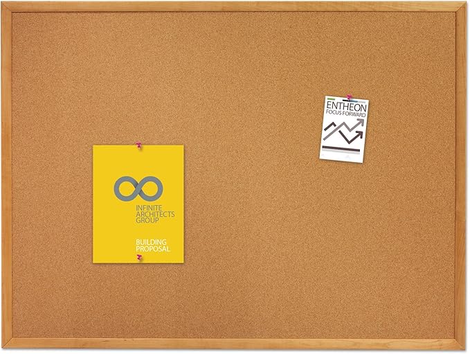 Quartet Cork Board, Bulletin Board, 5' x 3' Corkboard, Oak Finish Frame (305)-DeskLoop Office