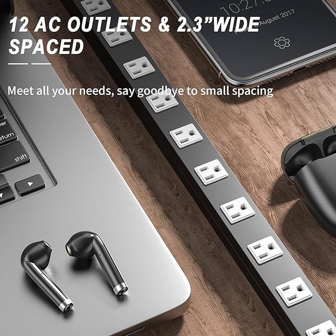 12 Outlet Surge Protector Metal Power Strip, 1800J Mountable Power Outlet, Heavy Duty Workshop Metal Power Strip for Commercial, Industrial, School and Home,15A 125V 1875W (6FT)-DeskLoop Office