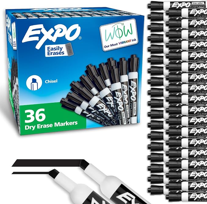 EXPO Dry Erase Markers Chisel Tip Black Low-Odor Perfect by Unknown