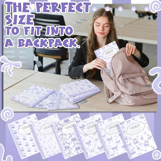Fullhawl 6 Pack Composition Notebook College Ruled Bulk Purple Cherry - Image 3