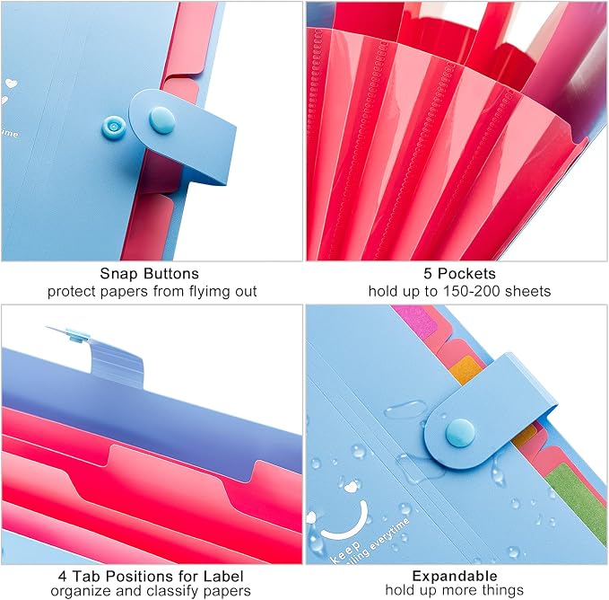 Forvencer Accordion File Organizer, Letter Size, 5 Pocket Expanding File Folder - Image 7