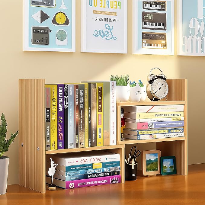 Desktop Shelf Organizer, Adjustable Wood Office Storage Rack, Counter Display by IUSEIT