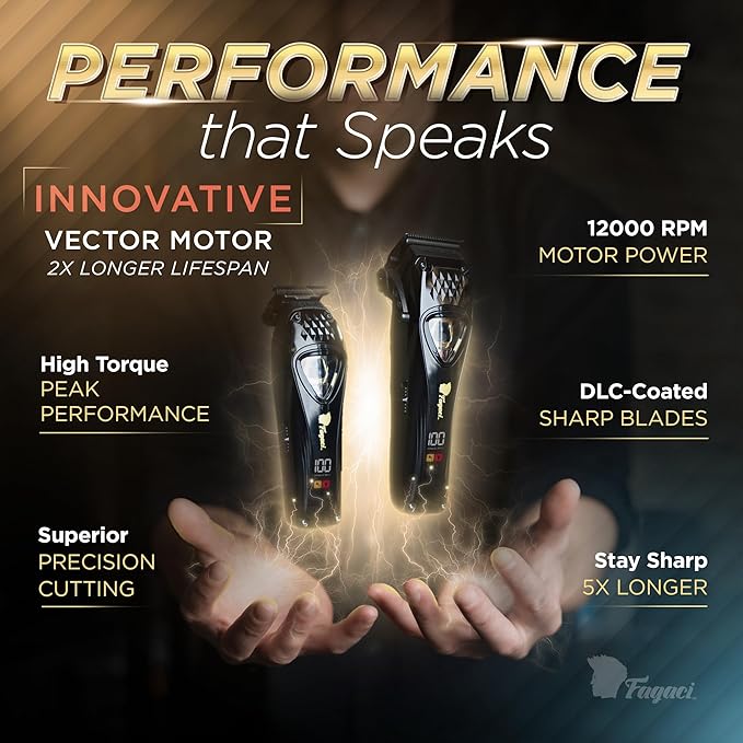 Fagaci Professional Hair Clippers for Men with DLC Blades and High Torque Vector Motor, Barber Clippers and Trimmers Set Zero Gap, 12000 RPM Hair Cutting Kit, Mens Haircut Cordless Clipper for Barber-DeskLoop Office