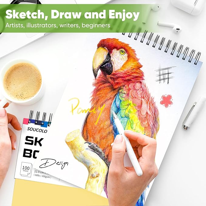 College Graduation Gifts, Halloween Christmas Gifts, Nursing Student Essentials, Teacher Appreciation Gifts, Soucolor 9" x 12" Yellow Sketch Book, 1-Pack 100 Sheets Spiral Bound Drawing Paper-DeskLoop Office