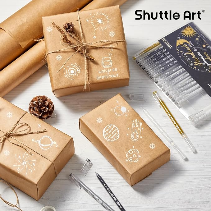 Shuttle Art Colored Pens, 22 Black White Gray & Metallic Tone Colors Cute - Image 9