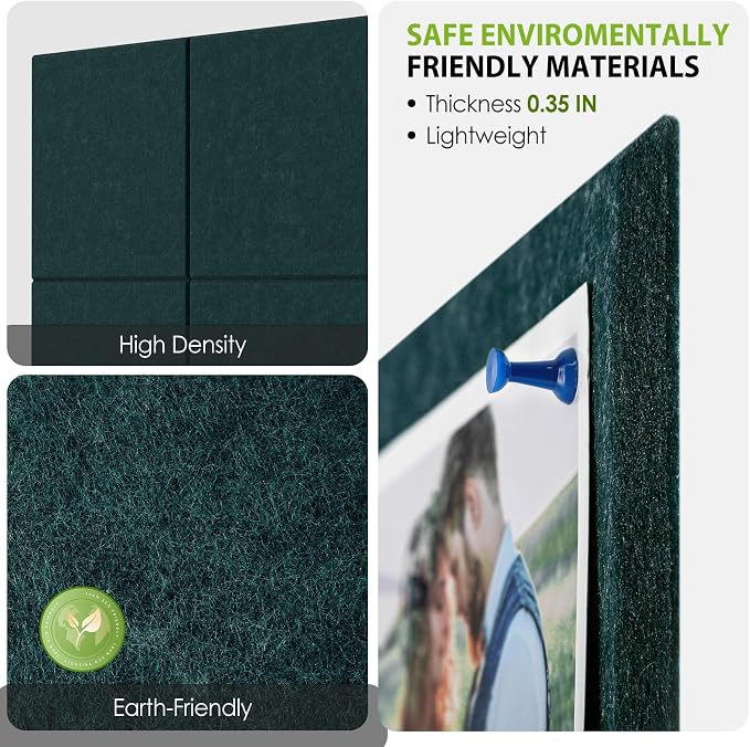 MaxGear Felt Bulletin Board 36" x 24", Dark Green Felt Wall Tiles Push Pins | - Image 3