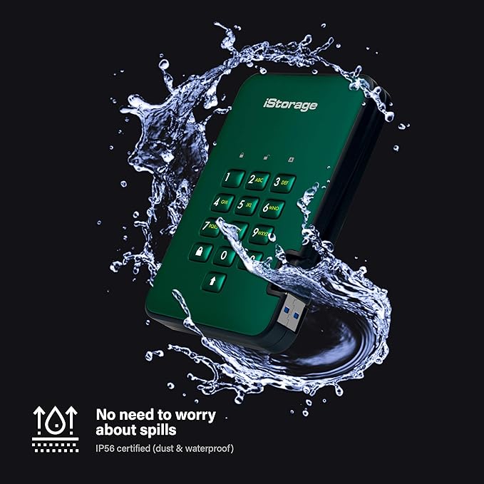 iStorage diskAshur2 HDD 5TB Green | Secure portable hard drive | Password protected | Dust & water resistant | Hardware Encryption-DeskLoop Office