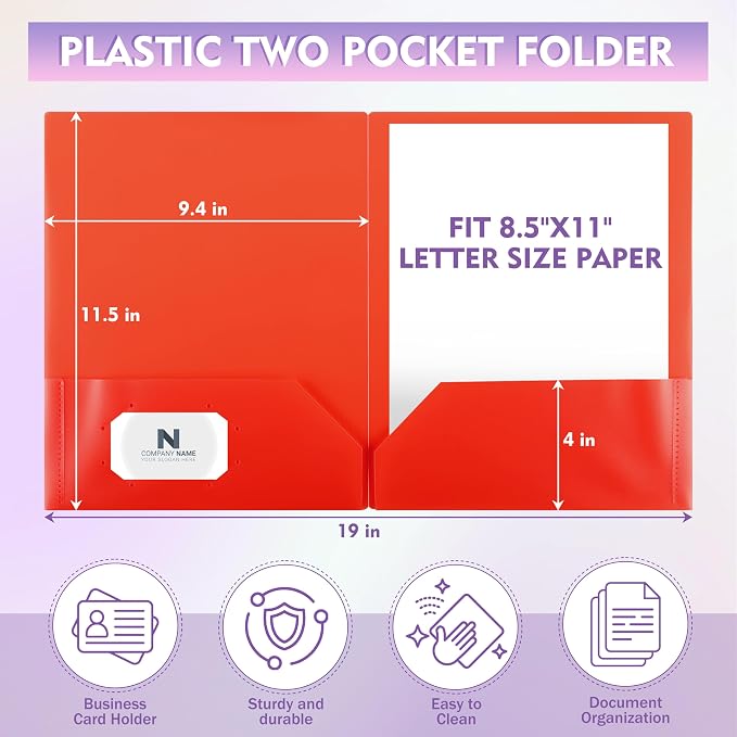 pmybupo 25 Pack Red 2 Pocket Folders Heavy-Duty Plastic Folders - Image 2