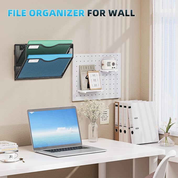 Marbrasse Wall File Holder 2-Tier Hanging Wall File Organizer, Mesh Mail Holder - Image 6