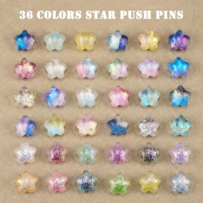36 Colored Star Push Pins, Cute Push Pins Thumbtacks - Image 4