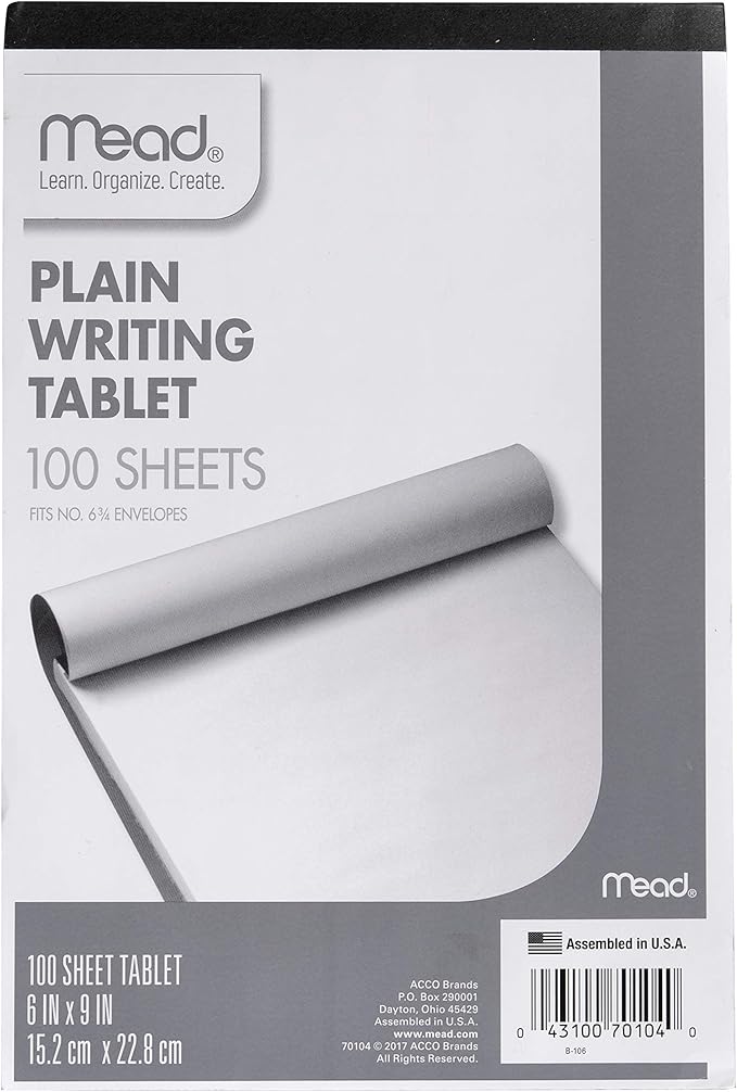 Mead Writing Tablet, Plain Note Pad, 100 Sheets by Mead