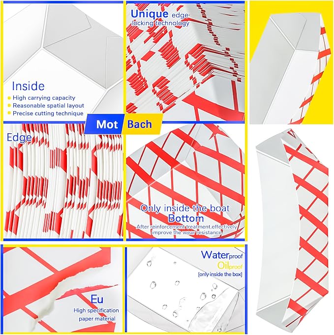 150 Pack Checkered 1Lb Paper Food Boat Trays Disposable Paper Boat Plates - Image 3