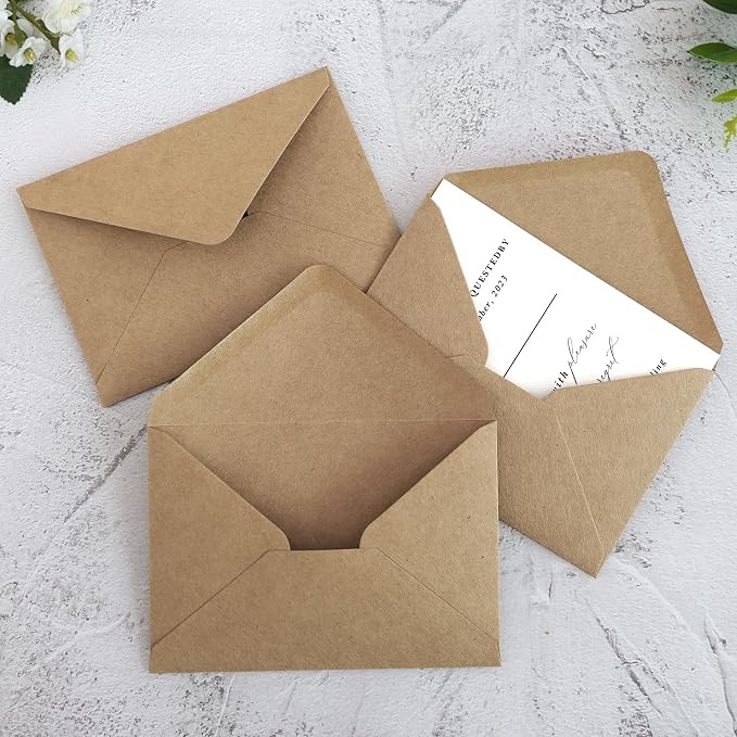 PONATIA 50 Pack A1 Envelopes, 3.62 x 5.2'' Brown Envelopes Perfect - Image 5