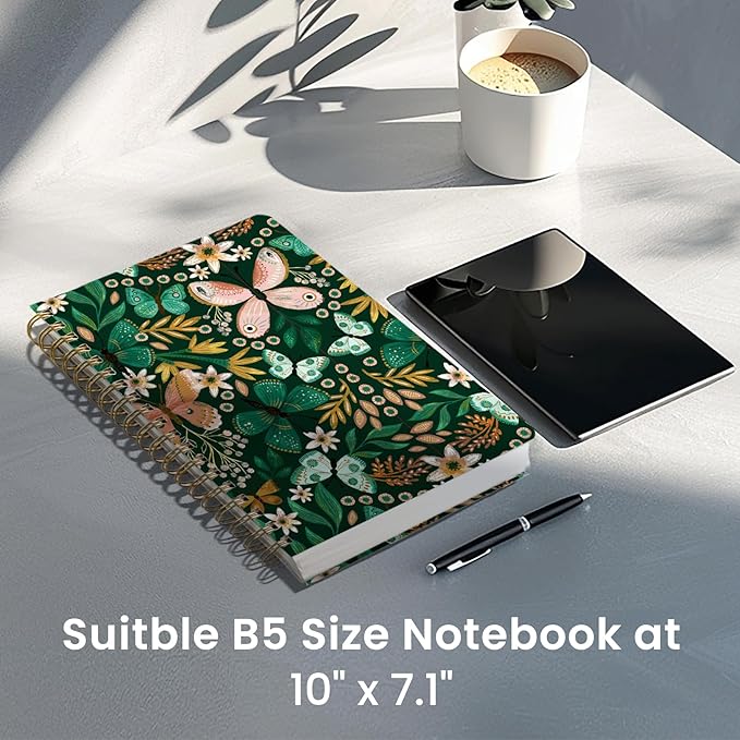 Lined Spiral Notebook Journal for Work, 300 Pages Thick B5 (7.1"x10") College Ruled Journal for Women & Writing, Hardcover Notebook for Note Taking, Perfect for Office Home School, Butterfly-DeskLoop Office