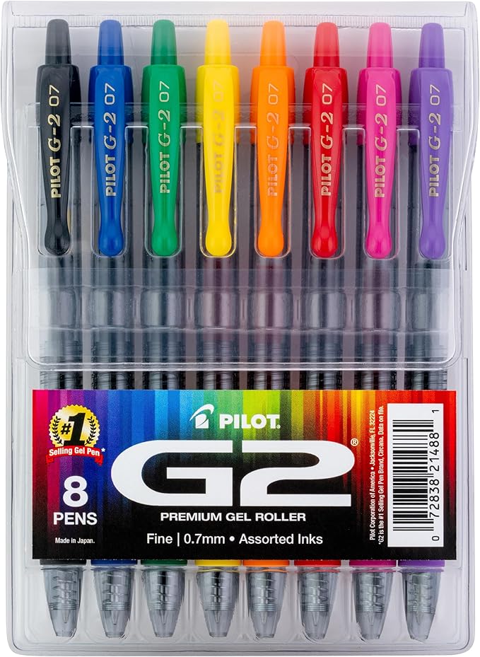 PILOT, G2 Premium Gel Roller Pens, G2 Rainbow Colors Pack, 8 Pack Pouch, Fine Point 0.7 mm, Assorted-DeskLoop Office