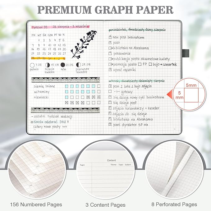 Graph Paper Notebook 3 Pack, A5 Grid Notebook Journal, Graph Notebook with 120gsm Paper, Hardcover Leather Journal for Writing, Grid Paper Notebook for Work, School Supplies, Engineering,5.75" x 8.38"-DeskLoop Office