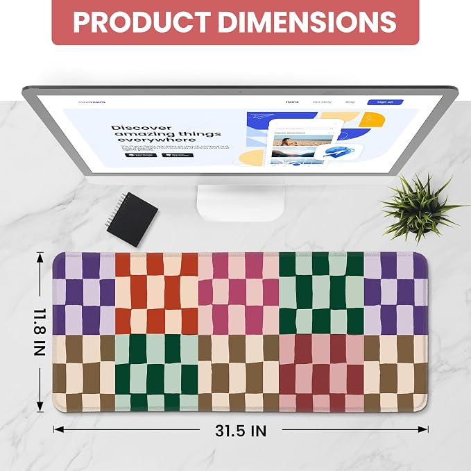 Aesthetic Desk Mat, Cute Checkered Pattern Desk Pad Protector - Image 2
