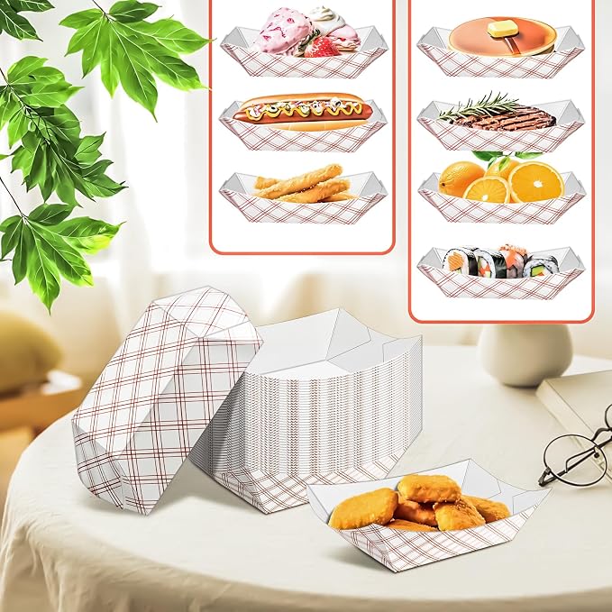 50 Pack Checkered 2Lb Paper Food Boat Trays Disposable Paper Boats Containers - Image 6