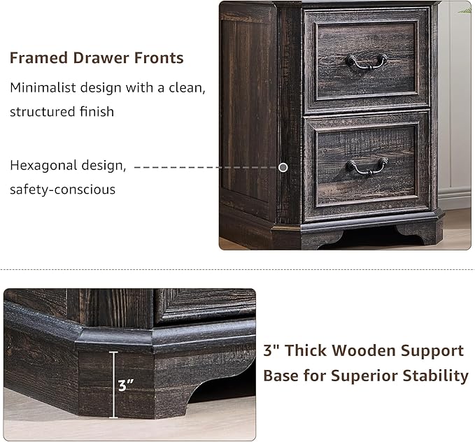 T4TREAM 6-Tier Bookcase with 2 File Drawers, 72" Tall Farmhouse Bookshelf with Storage & Adjustable Shelves, Wooden Floor Standing Display Book Shelf Organizer for Home Office, Dark Rustic Oak-DeskLoop Office