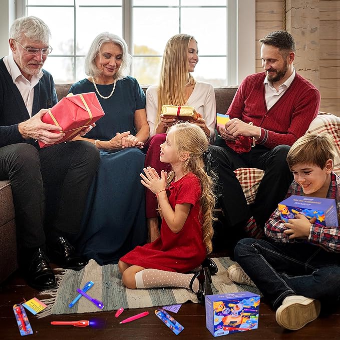 Invisible Ink Pens Gifts Cards. 24 Pack Spy Pen invisible pens with uv light for kids, Magic Pen for Secret Message, Birthday Party,Christmas, and Halloween Goodies Bags Toy(24PCS+Gifts Cards)-DeskLoop Office