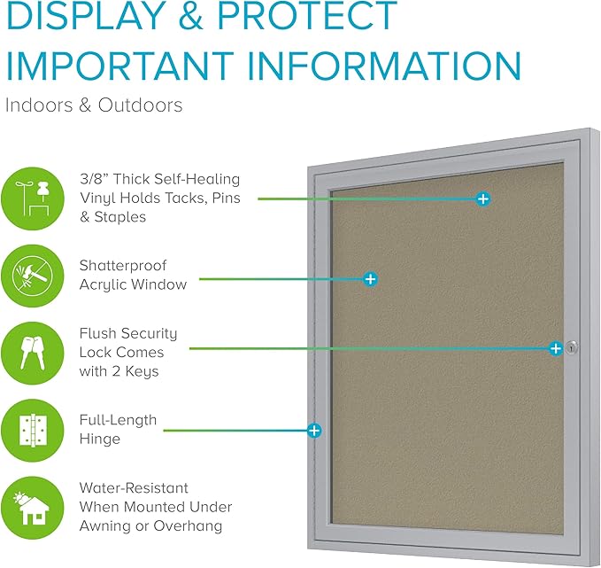 Ghent 24"x18" 1-Door Outdoor Enclosed Vinyl Bulletin Board, Shatter Resistant, with Lock, Satin Aluminum Frame - Caramel (PA12418VX-181), Made in the USA-DeskLoop Office