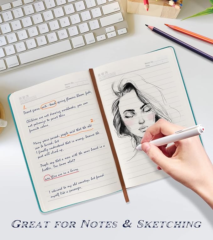 Lined Journal Notebook for Women Men,256 Pages A5 Hardcover Leather Journals for Writing,Travel,Business,Work & School,College Ruled Notebooks for Note Taking,Diary Notepad 5.7"×8.3" (blue)-DeskLoop Office