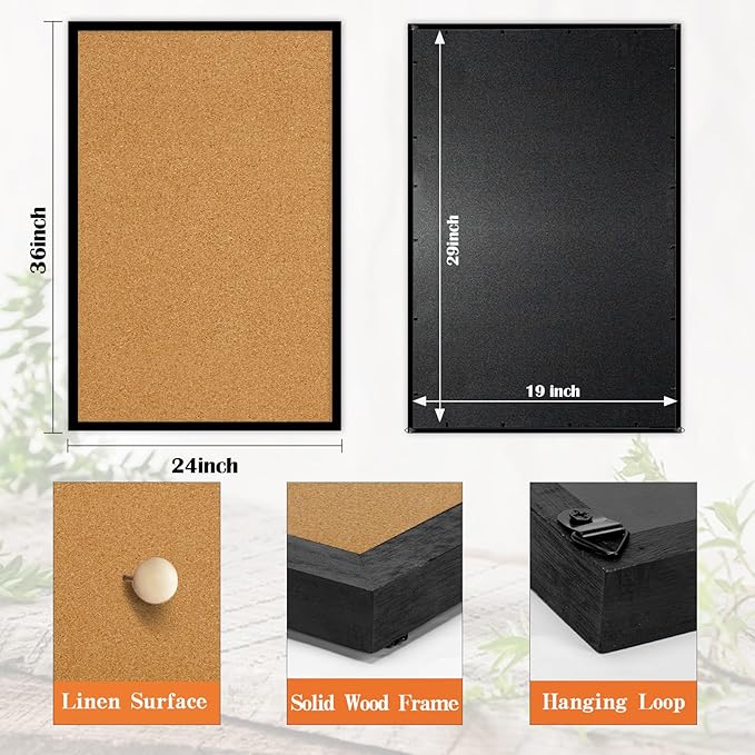 Miratino Large Bulletin Board, 36 "x 24" Cork Boards for Walls with Black Frame, Pin Display Board Vision Board for Home School Office Decor…-DeskLoop Office
