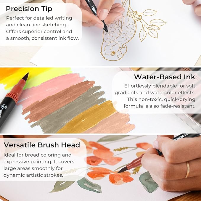 ZSCM Skin Tone Duo Tip Marker Pens, 12 Pack Fine & Brush Markers - Image 3