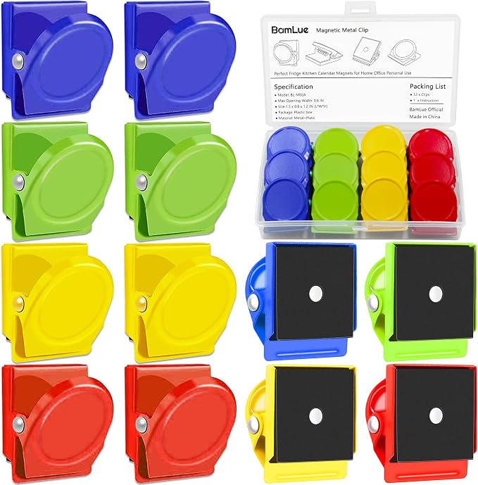 BamLue 12 Pieces Fridge Magnet Clips Plastic Box, Refrigerator Whiteboard Wall by BamLue
