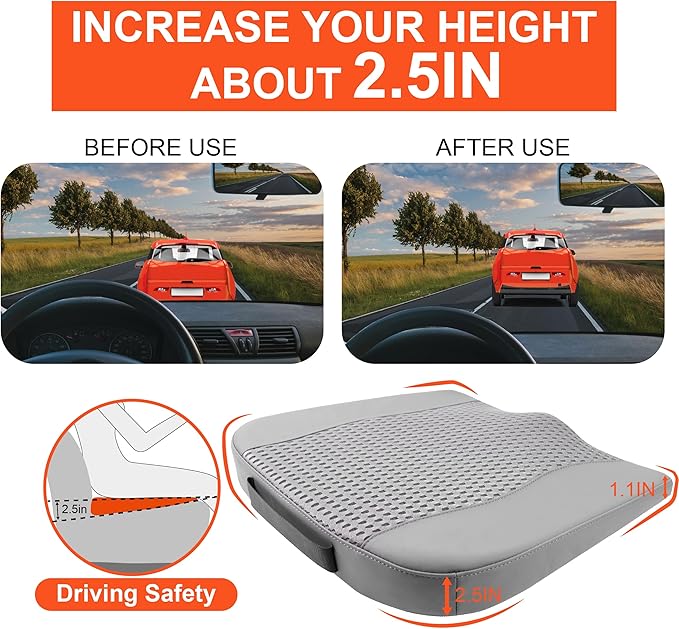 Car Seat Cushion, Comfort Memory Foam Car Cushions for Driving - Sciatica & Lower Back Pain Relief, Driver Seat Pillow for Auto, Office Chair, Wheelchair - 4D Mesh Gray-DeskLoop Office