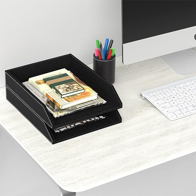 Leather Letter Tray, Thipoten Stackable Desk Organizer Holder - Image 5