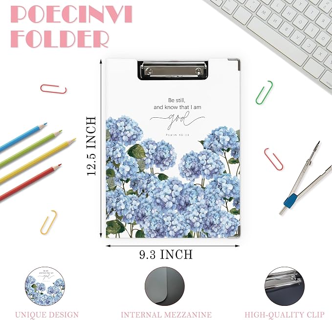 Christian Blue Hydrangeas Clipboard, Be Still and Know that I Am God Bible - Image 2