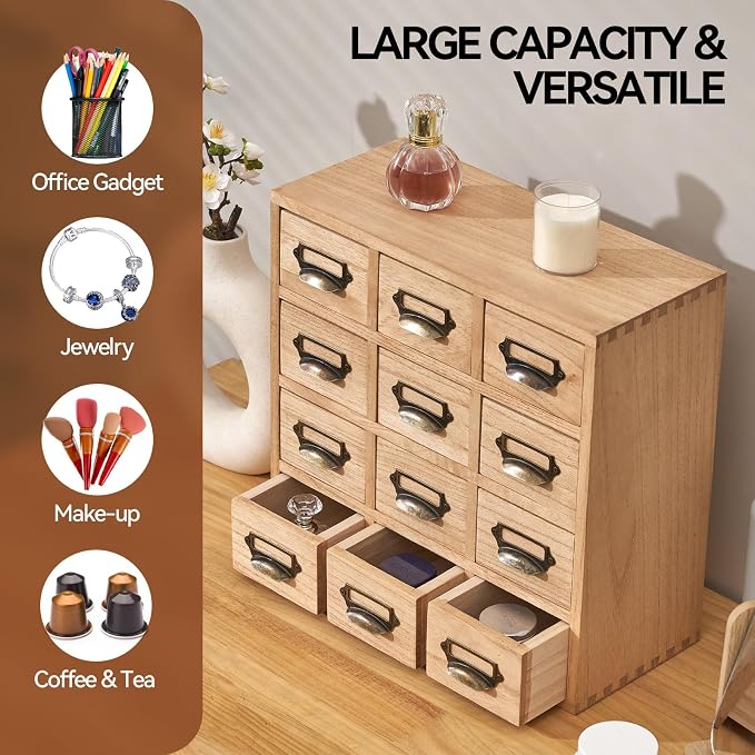 KIRIGEN Wood Drawer Organizer Desktop Storage Cabinet Box Drawers - Image 7