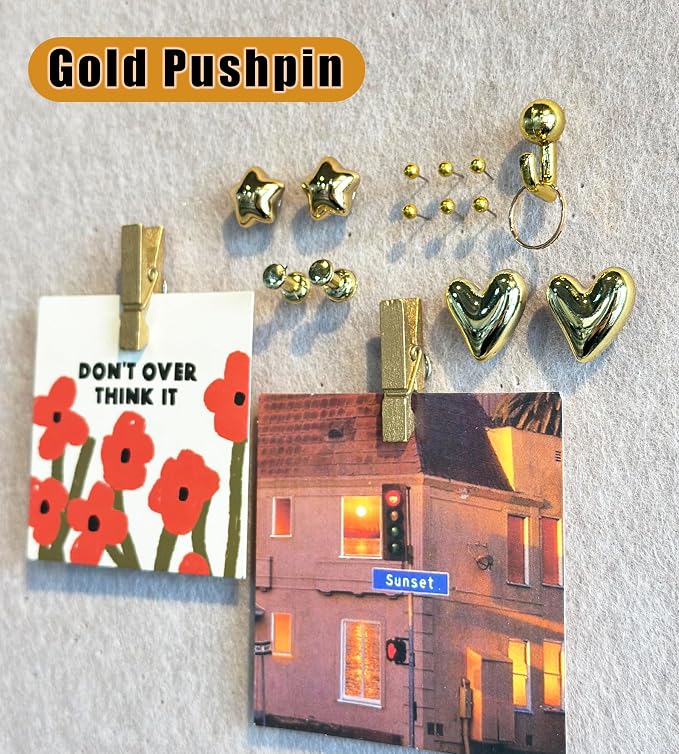 KEYDUACU 100 Pcs Gold Push Pins Set, Metal Thumb Tacks, Decorative Push Pins - Image 2