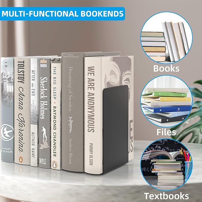 VFINE Bookends 3 Pairs, Heavy Bookends - Image 6