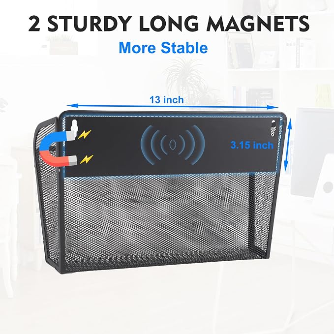 EASEPRES Magnetic 3 Single Pocket Mesh Hanging File Organizer, Vertical Wall - Image 2